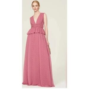 Revolve LDT LDT Pink Rose Metallic Peplum Waist V Neck Maxi Dress Size 4